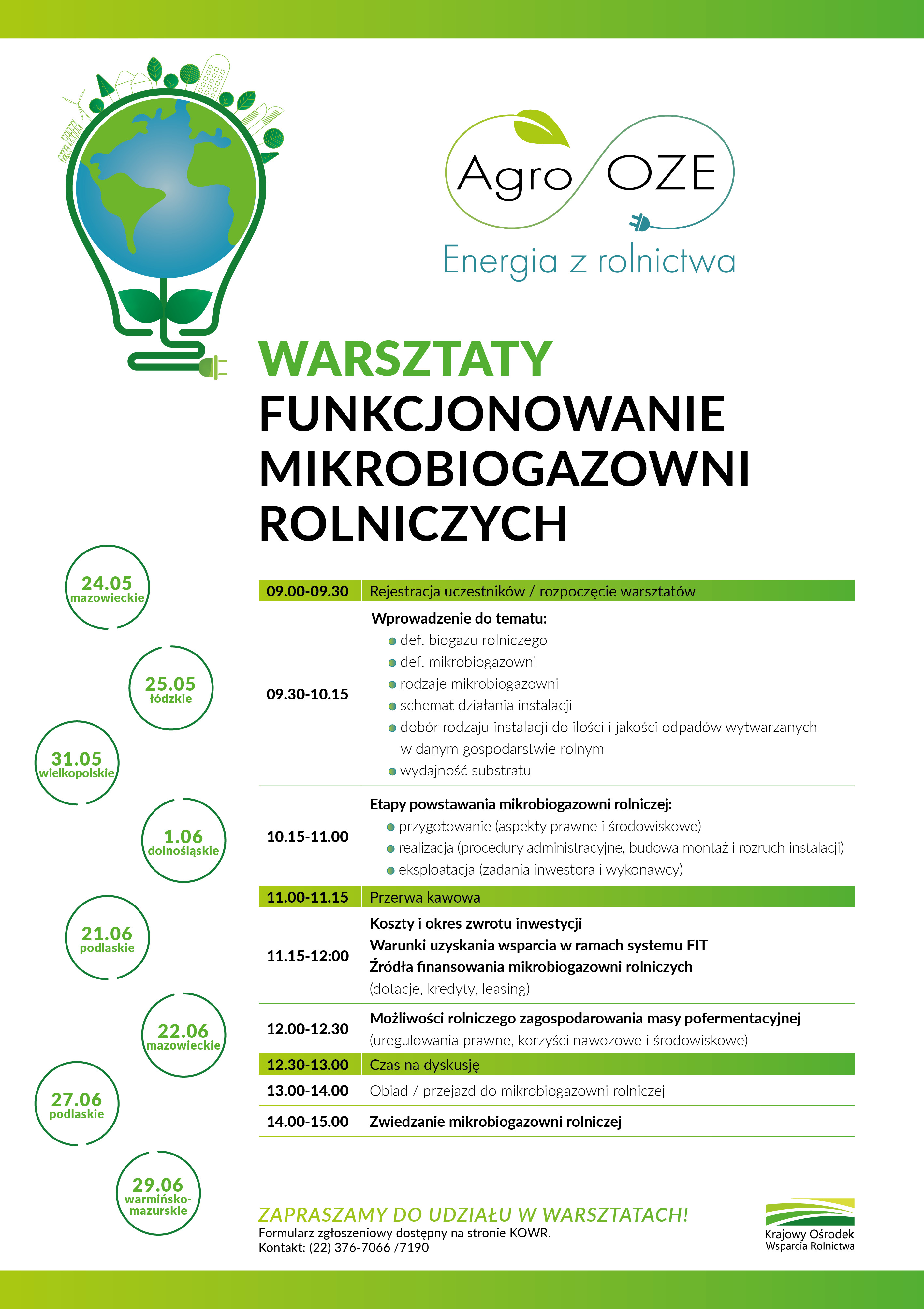 Ulotka informacyjna dotycząca warsztatów nt. mikrobiogazowni rolniczych